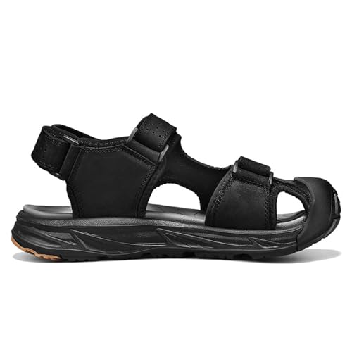 MILDSEVEN Fashion Men's Handmade Hiking Sandals, Large Size Real Leather Closed Toe Sandals, Outdoor Breathable Backpacking Beach Shoes,8.5,Black2