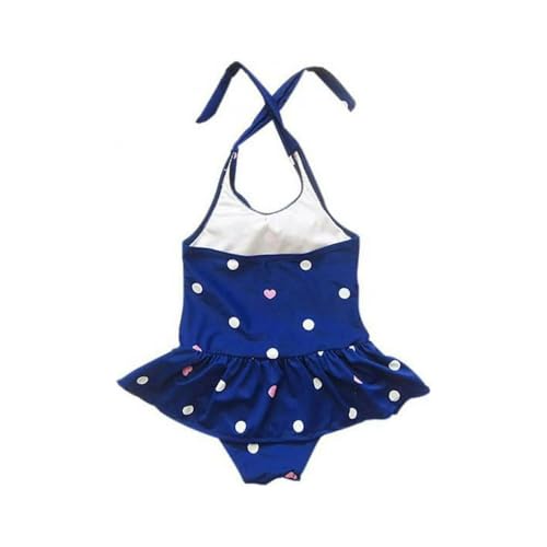 Girls One-𝐏iece Swimsuits Dress Kids 𝐇awaiian Bathing Suit Summer Cute Polka Dot Strap Swimming Suit (Blue, XL 36-42斤)