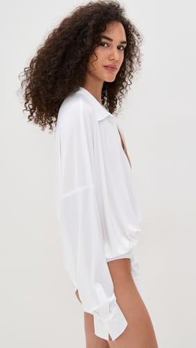 Norma Kamali Women's Super Oversized Boyfriend Neck Shirt Bodysuit4