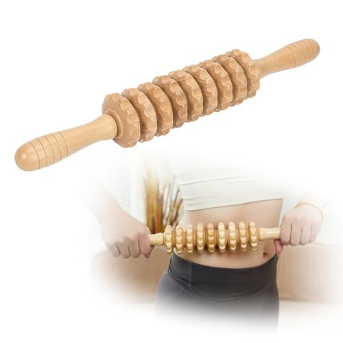 Image of Muscle Roller Wood Cellulite Massage Roller Deep Tissue Massager Wood Therapy Massage Tools Fascia Blaster for Lymphatic Drainage, Muscle Relief(9-Wheel)
