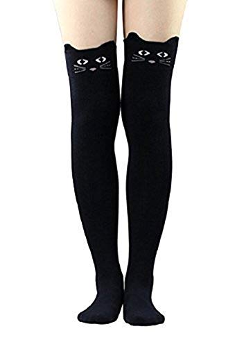 Live it estilo it para mujer Cat Bear Cartoon largo calcetines rodilla alta medias negro azul gris Negro Black Cat Talla Ìu00bcnica