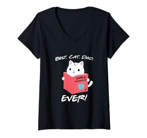 Femme Best. Cat. Dad. Ever. Anime Kawaii Neko, Funny Men T-Shirt avec Col en V