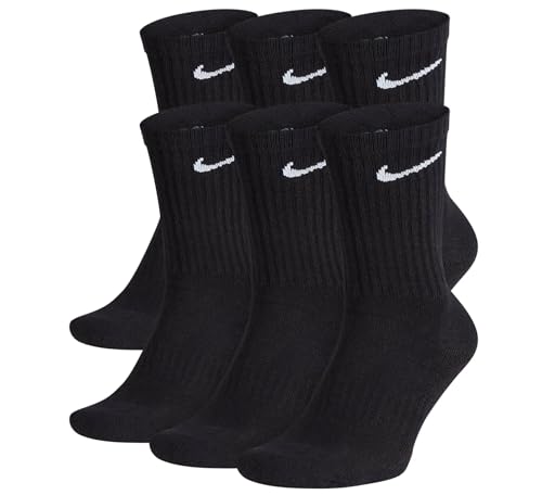 NIKE Unisex Performance Cushion Crew Socks with Band (6 Pairs), Black/White, Large