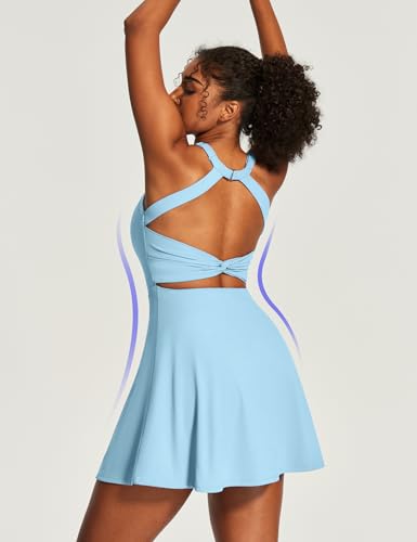 Image of Heathyoga Tennis Dress with Built in Shorts and Bra Athletic Dress for Women Summer Cut Out Twisted Golf Workout Dress