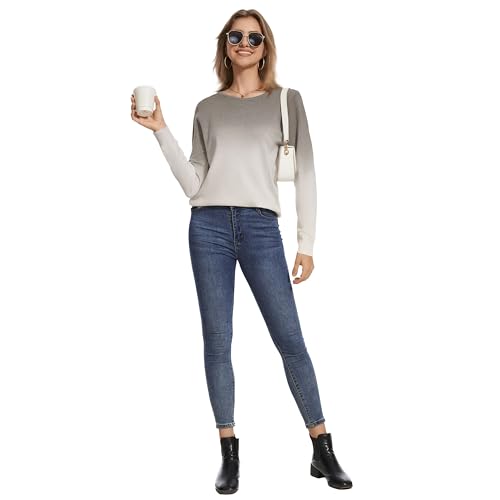 Women's Gradient Color Crew Neck Knit Long Sleeve Soft Loose Casual Sweater Pullover Top Cozy Outfits3