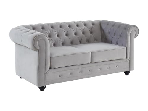 Vente-unique-Sofá de 2 plazas Chesterfield - Terciopelo Gris Claro
