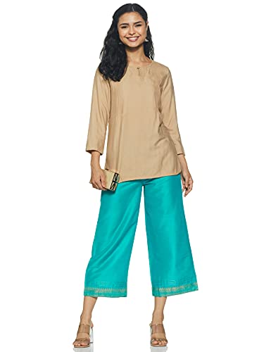 Image of Rangriti Aqua Green Art Silk Palazzo Pants for Women