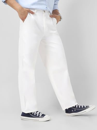 Image of Urbano Fashion Men's Loose Baggy Fit Solid Chino Trousers Non-Stretchable