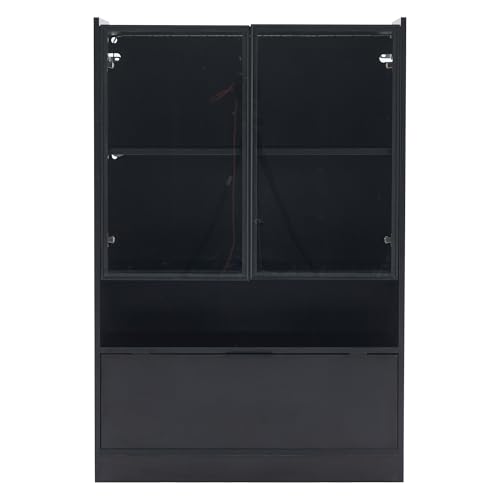 Vitrina moderna con luz de ambiente, color negro mate, altura 120 cm, con 16 colores de iluminación, vitrina vertical con iluminación, armario de salón con puerta de cristal y puerta abatible, vitrina
