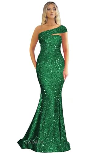 Image of One Shoulder Sequin Prom Dresses Long Sparkly Mermaid Evening Gowns for Women Bodycon Formal Dresses 2025