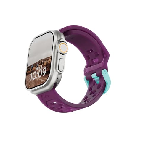 Image of Urban Armor Gear UAG Replacement Watch Strap, Civilian Strap / Watch Band Designed for Apple Watch (49mm / 46mm / 45mm / 44mm) (Series 4-11 / Ultra 3 / Ultra 2 / Ultra /SE / SE2 ) (Watch NOT Included) - Deep Purple Synth /Aqua