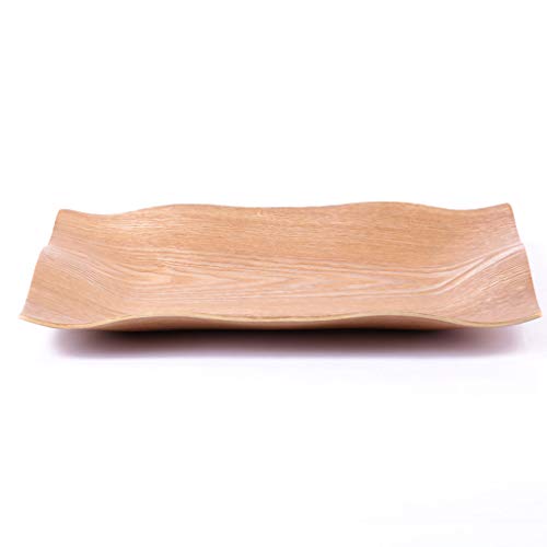 GKanMore Wooden Serving Tray 13.6x9.3 Inch Wood Rectangle Plate With Wave Edge, Wooden