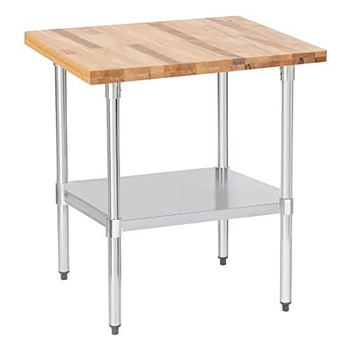 DuraSteel US Maple Top Work Table - 30 x 24 x 35 Inch Commercial Butcher Block Wooden Workbench with Adjustable Lower Shelf - Fits Restaurant, Warehouse, Home, Kitchen, Garage