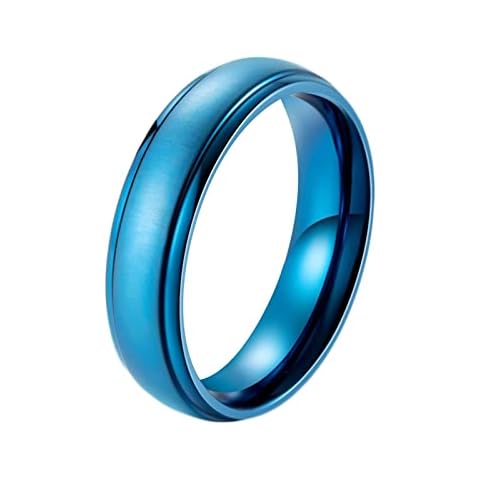 AnazoZ Mens Custom Wedding Ring Men Ring Promise Rings Men,Rings Stainless Steel for Men 6mm Round Simple Matte Men's Rings Blue Ring Size R 1/2 Cover
