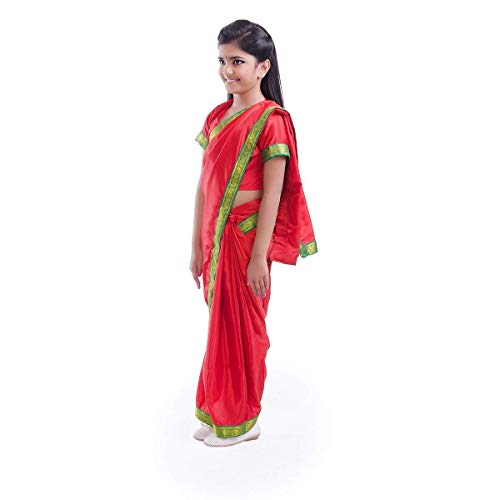Image of Fancydresswale School Teacher Dress for Kids (Pre-Stitched Red Saree)