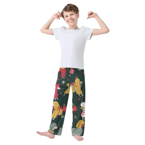 ZZXXB Xmas Poodle Boys Long Pants Soft Trousers Elastic Waist Kids Lounge Bottoms with Pockets S-XL3
