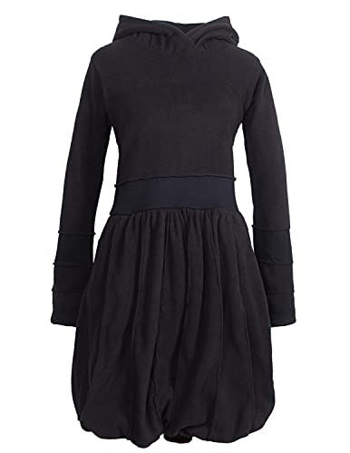 Vishes - Alternative Bekleidung - Langarm Damen Eco Fleecekleid Winterkleid Kapuzenkleid Ballonkleid schwarz 36