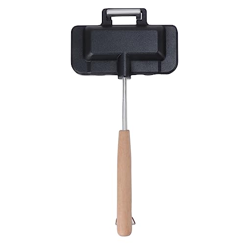 Double Sided Baking Pan, Aluminum Alloy Solid Wood Sandwich Double Sided Skillet Sandwich Baking Pan Bread Crimp Sealing Baking Pan for Breakfast Toast Pancakes Waffle