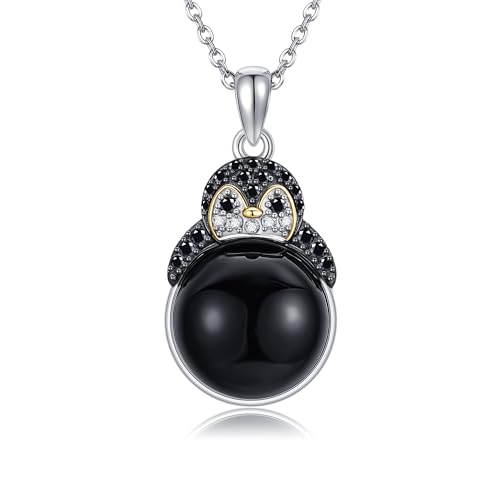 Cadeaux pingouin collier argent sterling YAFEINI | Idée bijou onyx noir pour femme