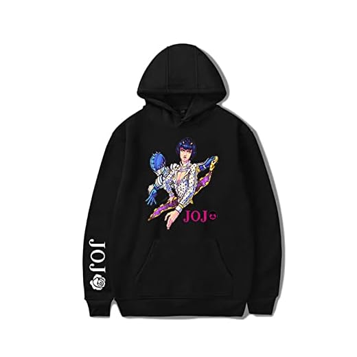 JoJo's Bizarre Adventure hoodies anime killer drottning tryck pullover sweatshirts lös passform normal unisex för barn vuxna, Svart 1, M