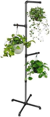 Hanging Plant Stand, Plant Hanger Indoor, Corner Hanging Plant Stand, Black Metal Holder for Bedroom, Living Room, Garden, Balcony