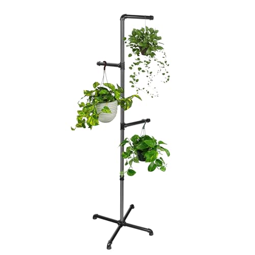 Chloraeon Hanging Plant Stand Plant Hanger Indoor Corner Hanging Plant Stand Black Metal Holder for Bedroom Living Room Garden Balcony