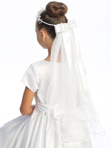 Swea Pea & Lilli Girls First Communion Veil - White Holy 1st Communion Headpiece with2