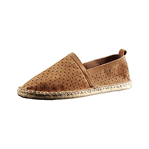 Flip Flops Men's Breathable Leather Shoes, Hollow Shoes Straw Woven Fisherman Shoes Leather Breathable Sandals