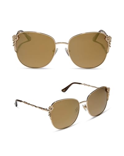 DIFF Disney Princess Belle Designer Square Sunglasses for Women UV400 Polarized Protection, Gold + Brown Gold Flash