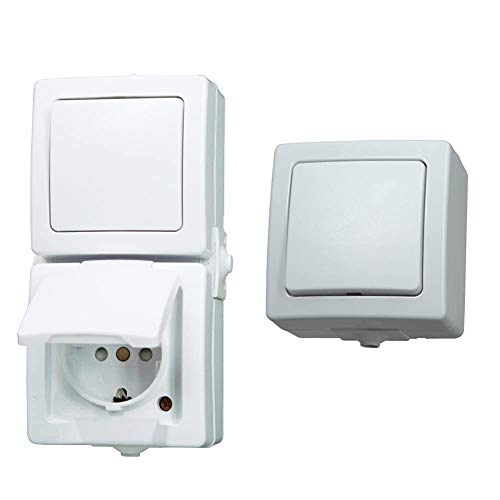Kopp 138502009 Aus- / Wechselschalter-Steckdosenkombination Aufputz Feuchtraum Nautic & 565602002 Universalschalter (Aus- und Wechselschalter) Aufputz-Feuchtraum Nautic