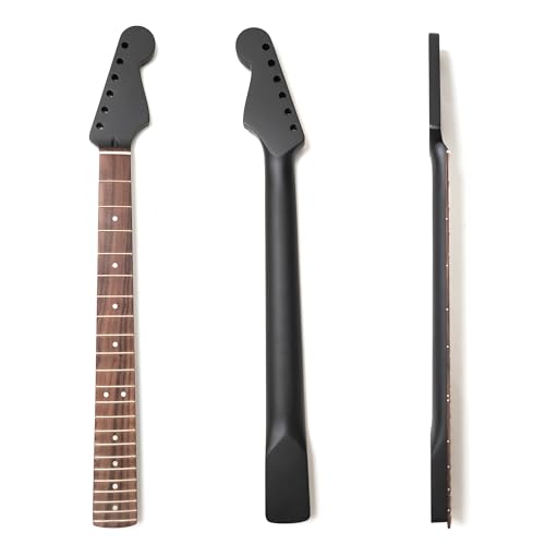 Premium Ahorn Gitarrenhals für Fender Stratocaster Style Gitarren - Griffbrett aus Palisander, 22 polierte Bünde, 35,6 cm Radius, mattschwarzes Finish