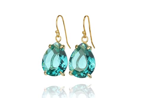 Boucles d'oreilles tourmaline bleue poire bijoux or femme octobre
