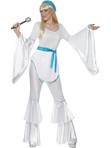Smiffys Super Trooper Costume, White with Top, Trousers, Hat and Belt Tie, 1970's Disco Fancy Dress, Adult Dress Up Costumes