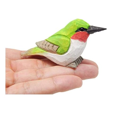 Selsela Hummingbird - Wooden Figurine Ruby-Throated Gift Decoration Handmade Bird Art Carved Small Animal Garden Statue Cover