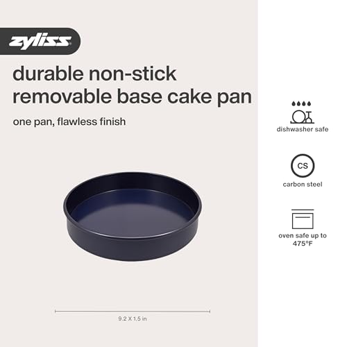 Zyliss E980196 Non-Stick Loose Base Round Sandwich Tin | 23cm/9in | Carbon Steel | Dark Blue | Cake Tin/Baking Tin/Bakeware/Cake Mould | Dishwasher Safe | 5 Year Guarantee