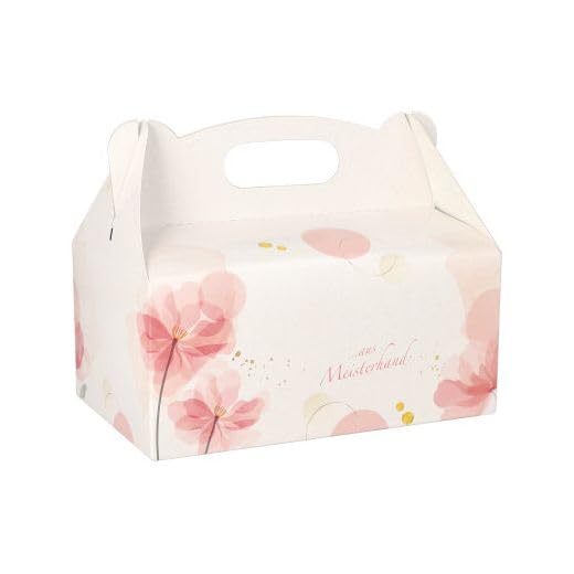Papstar Gebäckkartons / Cupcake Box mit Tragegriff (20 Stück), eckig, rosé mit hübschem Neutraldruck, 20 x 13 x 9 cm, aus 350 gr/m² starker Pappe, #18851