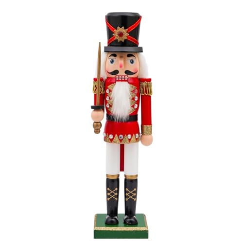 Tngan Nutcracker Christmas Decor, 14 inch Wooden Nutcrackers Figures, Handcrafted Collectible Christmas Nutcracker Decor for Tabletop, Shelves Ornaments(Sword)