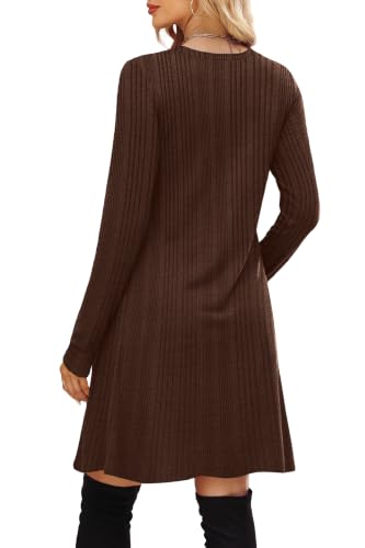 Image of OFEEFAN Long Sleeve Dress for Women Crew Neck Empire Waist Tunic Dress with Pockets