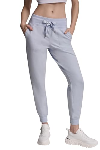 DKNY Women's Two Tone Logo Drawcord Jogger Sweatpant, Frost Blue, Large