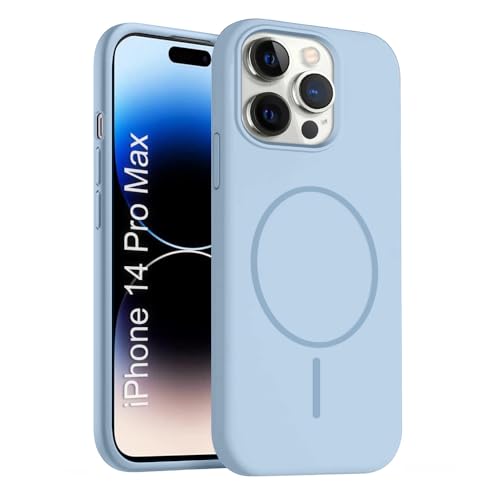 Image of iPhone 14 pro max Silicone Magsafe Case | Shock Proof Design & Camera Protection | Premium Rubberised Apple iPhone 14 pro max Cover (Microfiber Lining) | Magnetic Liquid Silicone - Sky Blue