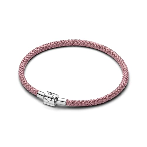 PANDORA Moments 594530C01 S2   Pulsera de cordón rosa brillante con plata de ley, compatible con Moments, tamaño: 18 cm