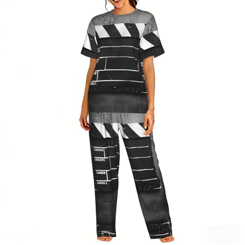 Pyjama doux femme noir imprimé classique et confortable pour la nuit