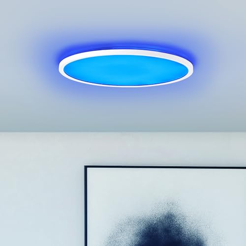 Lightbox Basic LED Aufbaupaneel mit RGB-Frontlight - dimmbar per Fernbedienung - zeitloses Wand- & Deckenpanel - 26 cm Höhe - Ø 42 cm - 3000 lm - 4000 K - ein Allrounder - aus Kunststoff - in Weiß