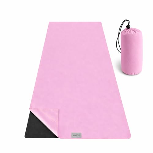 NORCIA Yoga Towel Non Slip Hot Yoga Mat Towel with Corner Pockets 100% Microfiber Mat-Sized 24 x 72 Sweat Absorbent Perfect for Hot Yoga Bikram Pilates and Yoga Mats (Light Pink)