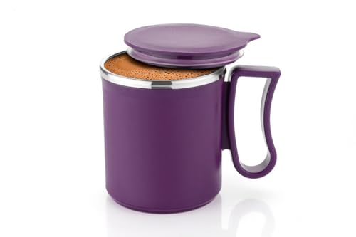 Image of HAPPI Coffee Mug with Lid Insulated Stainless Steel for Tea Milk Mug Inner Stylist Double Wall Cup for Home Office Restaurant Use Gift Pack of 1 Pcs (Purple)