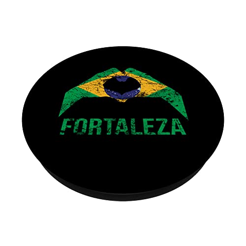 Fortaleza Brazilian City Love Vintage Brazil Flag PopSockets Swappable PopGrip, Black - Image 2