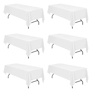 6 Pack White Tablecloths for 8 Foot Rectangle Tables 60 x 126 Inch – 8ft Rectangular Bulk Linen Polyester Fabric Washable Long Table Clothes for Wedding Reception Banquet Party Buffet Restaurant