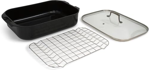 Blu. - Sartén de cocina con tapa y estante para asar, no tóxico, cerámica antiadherente, sin PFA/PFOA, apto para todas las cocinas, cepillo de limpieza de bambú