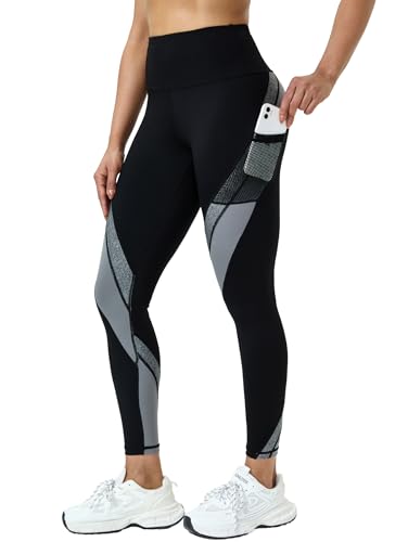 Spirantize Sport Leggings Damen mit Tasche，High Waist sportleggins Damen lang Laufhose Fitnesshose M