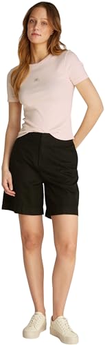 Calvin Klein Damen T-Shirt Kurzarm Woven Label Rib Tee Slim Fit, Rosa (Silver Peony), XXS – Ansicht 3